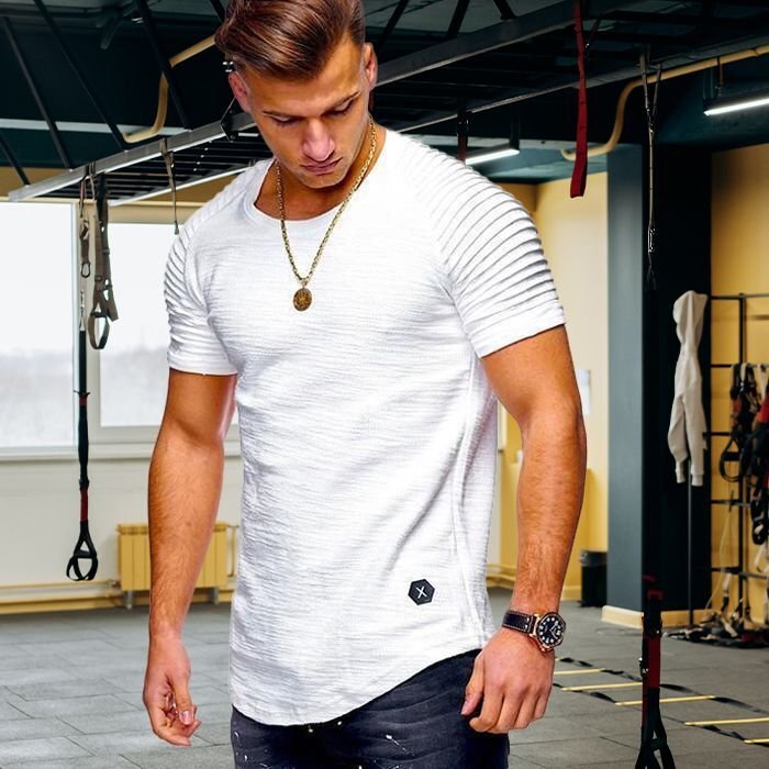T-shirt de fitness slim à rayures de couleur unie pour homme