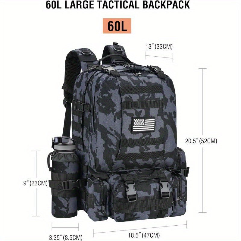 60-Liter-Militär-Taktik-Rucksack für Männer – 3-Tage-Angriffsrucksack mit abnehmbarem Rucksack und Flaschenhalter