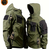 Stilvolle taktische Kapuzenjacke im Farbblockdesign für Herren – Winddichter, mit Fleece gefütterter, wasserabweisender Outdoor-Mantel 